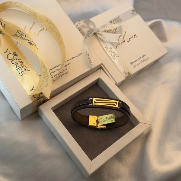 تصویر دوم دستبند طلا چرم مردانه L119